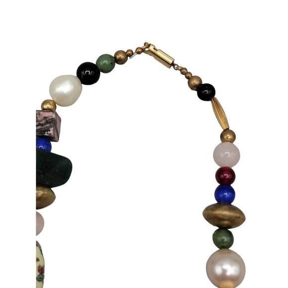 Art Statement Necklace Retro Beaded Multi Media Beads & Shaped Gemstone 25" - Picture 2 of 14
